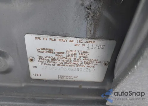 2006 Subaru Impreza 2.5I from USA, damaged, VIN JF1GD676X6G511267